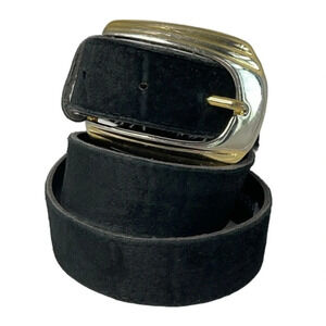 VINTAGE 90’s Century Canada Black Suede Belt Gold and Silver Tone Buckle M